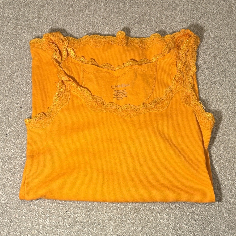 Vintage Calvin Klein Orange Lace-Trim Tank Top!